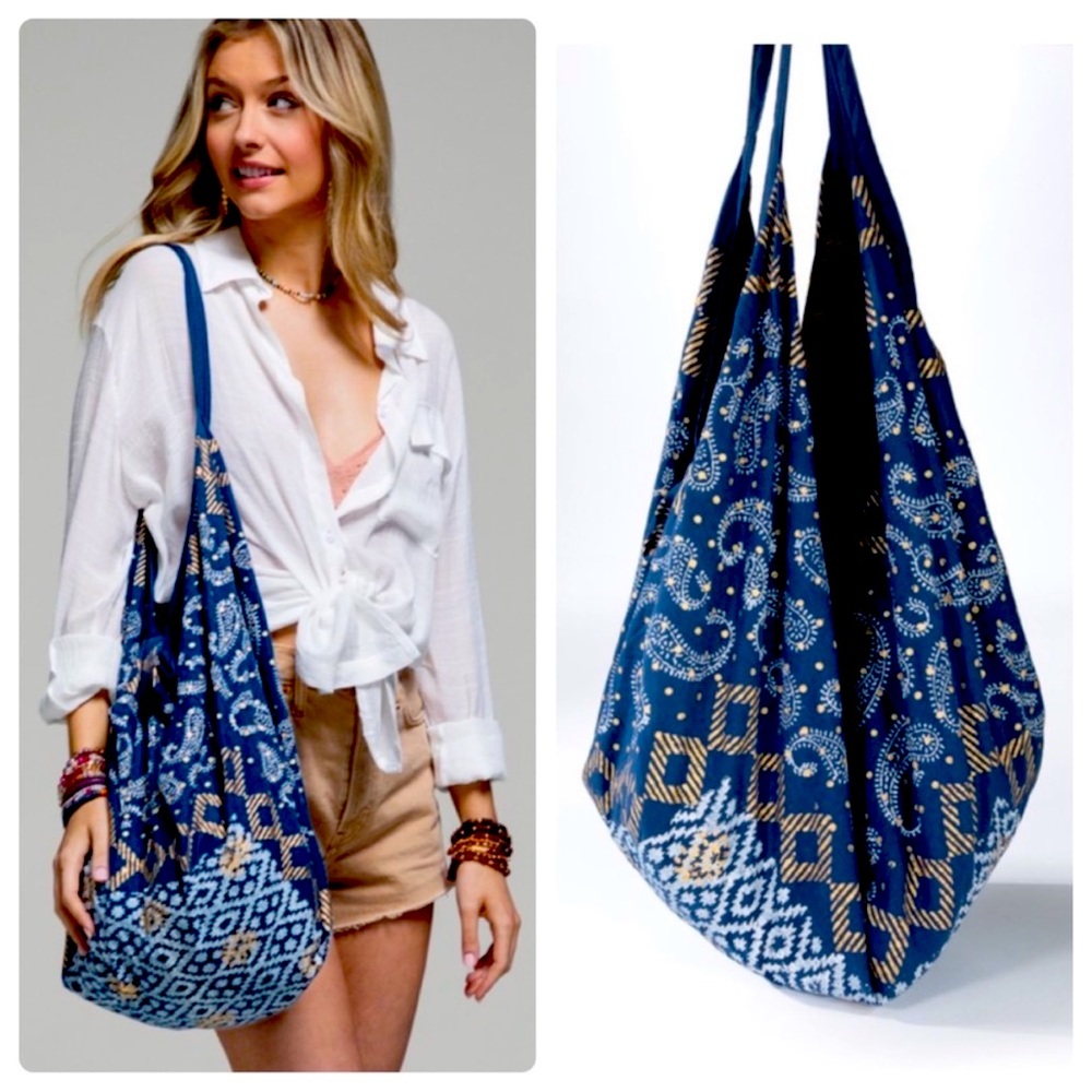 B122💙🤍Ruggine amazing blue+matte gold boho zip  bag perfect4travel+beach trips